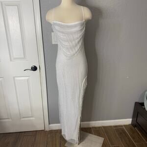 12th Tribe Ezmerelda White Rhinestone Fringe Dress, L